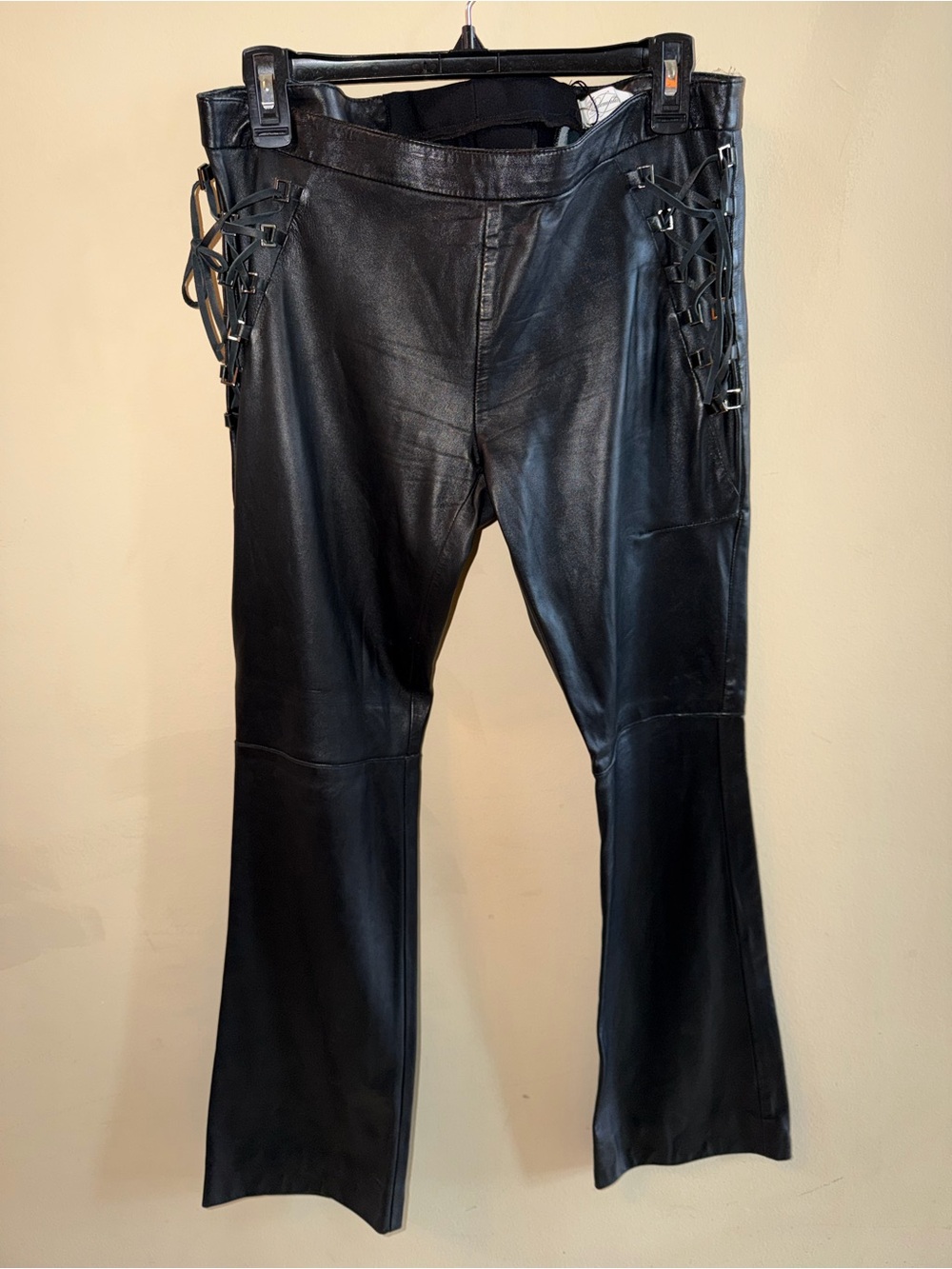 Black Lace-Up Wide Leg Faux Leather Pants